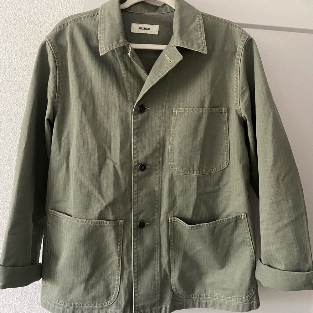 Men's Green Jacket - Buck Mason HERRINGBONE TWILL P-41 CHORE JACKET